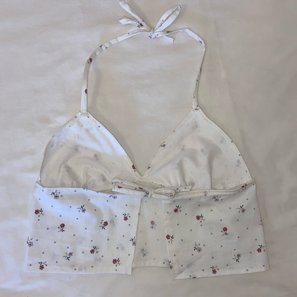 HANDMADE Halter Tie Up Floral Tank Top - Picture 2 of 2